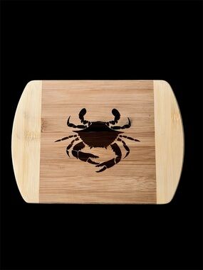 Natural Handcrafted Cheese Cutting Board with Stenciled Crab Design